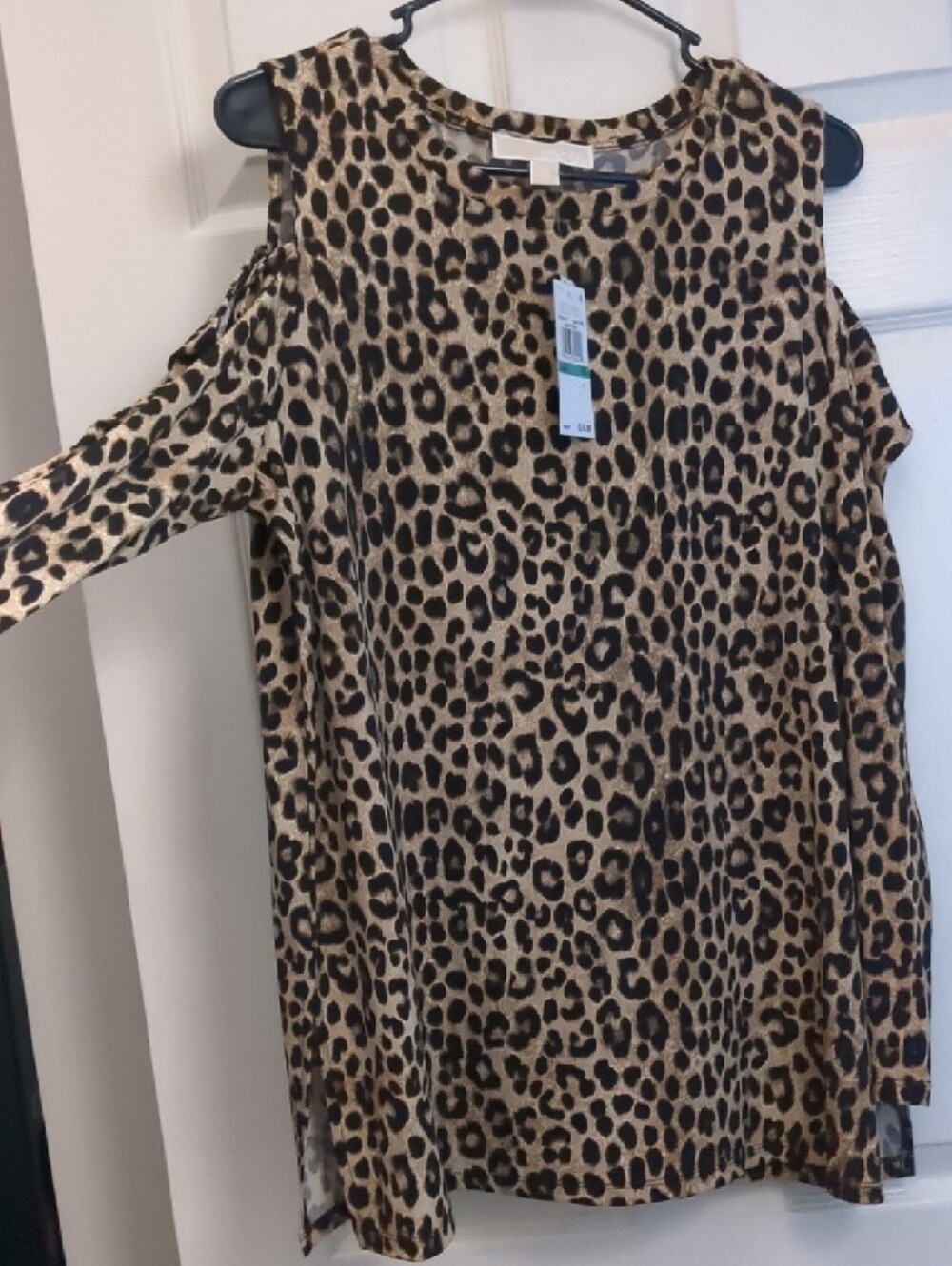 🐆Michael Kors Leopard Cold-Shoulder Blouse - Beige & Black